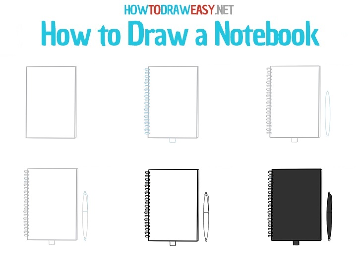 How to draw a notebook - step by step drawing lesson