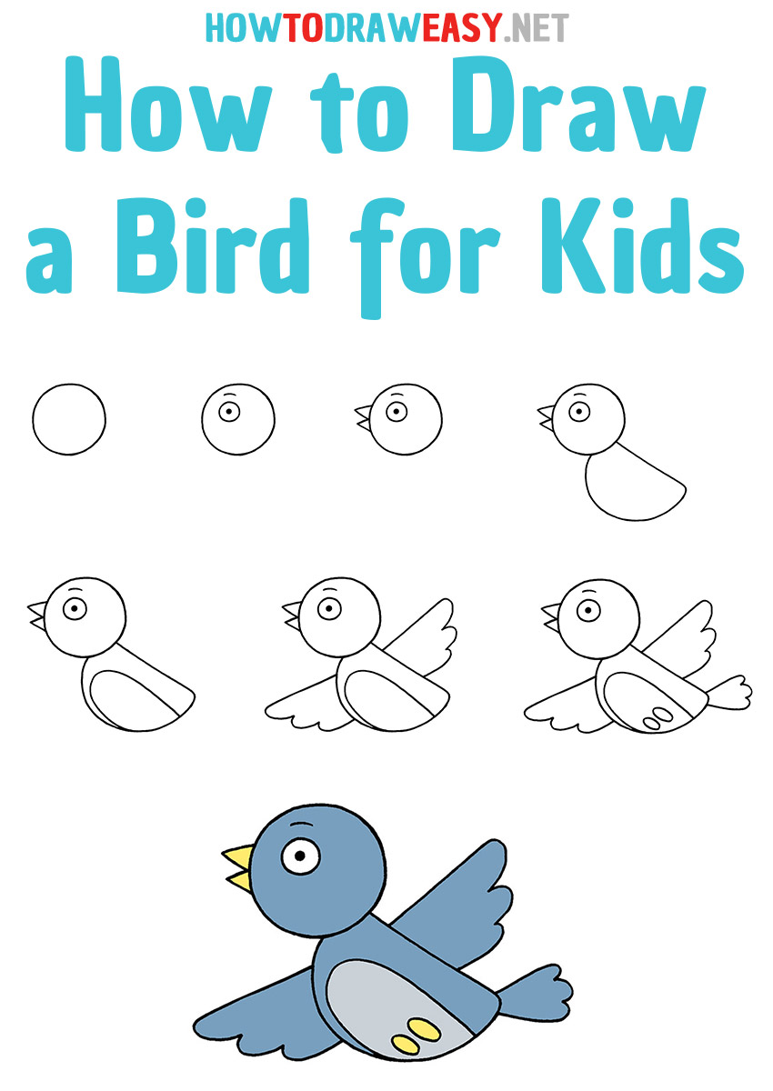 How to draw a bird for kids - step by step drawing lesson