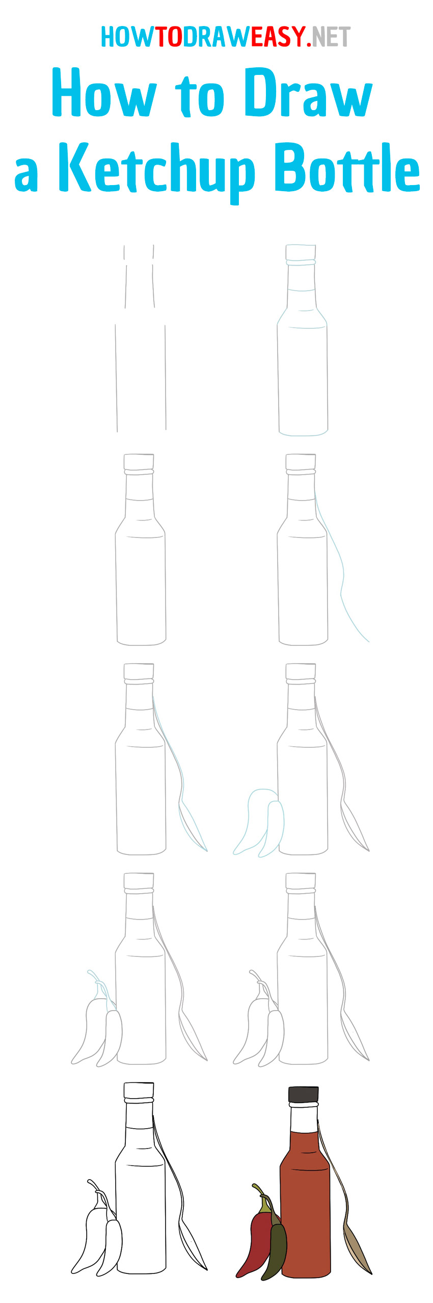 how to draw a ketchup bottle step by step