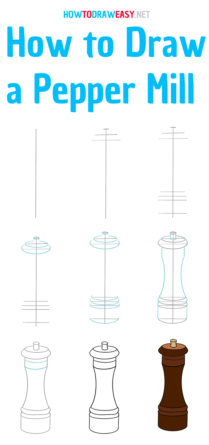 how to draw a pepper mill step by step