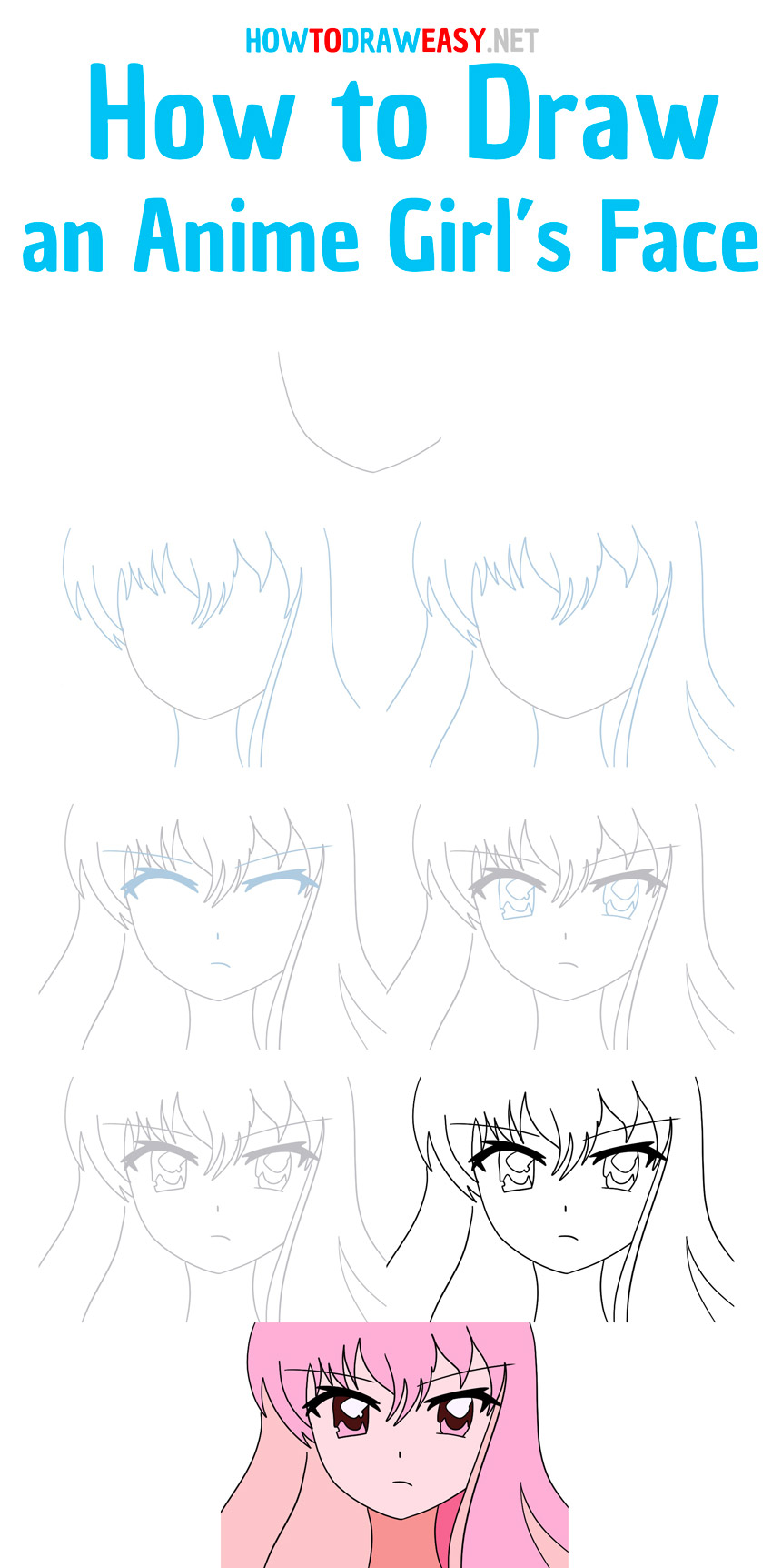 how to draw an anime girls face step by step
