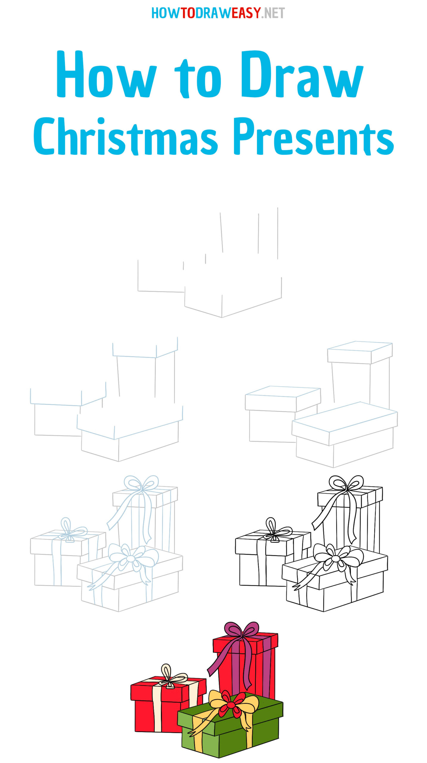 how to draw christmas presents step by step