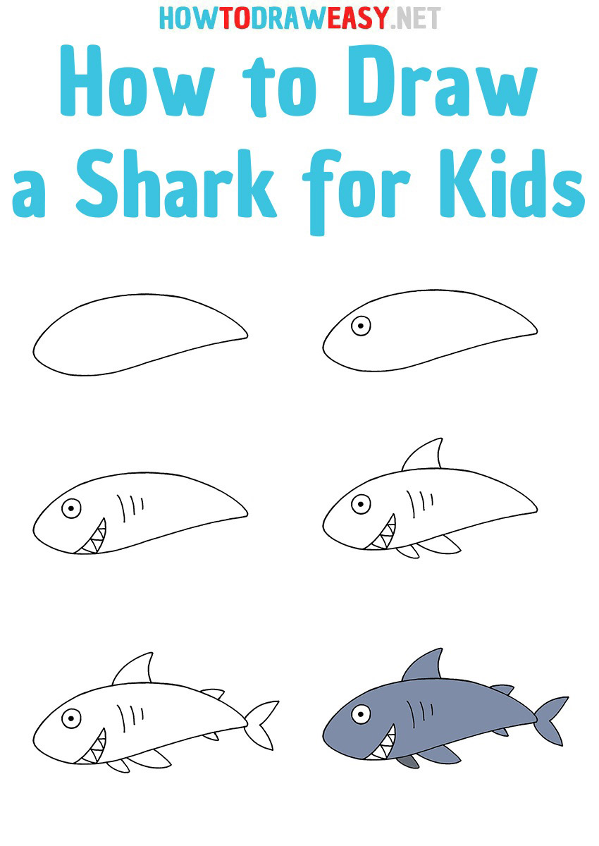 How to Draw a Shark for Kids step by step