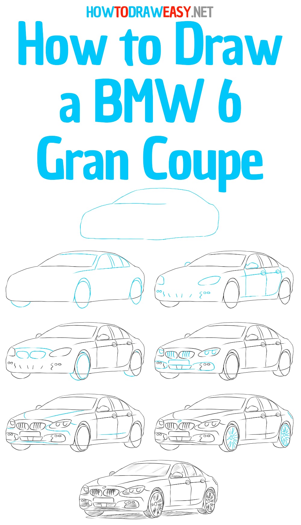 how to draw a bmw 6 gran coupe step by step