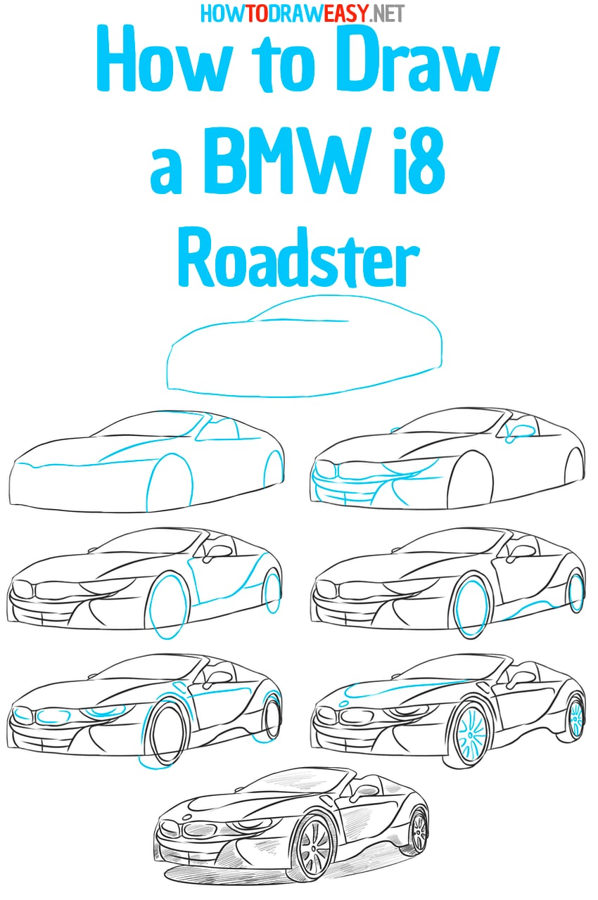 how to draw a bmw i8 roadster step by step