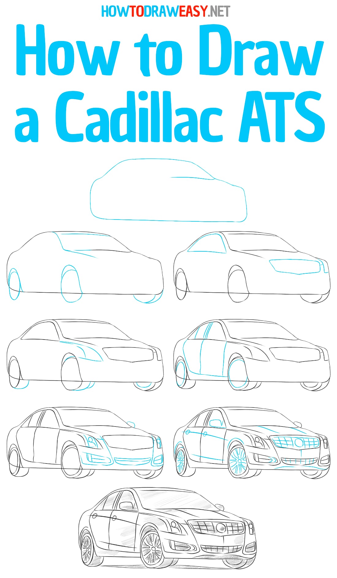 how to draw a cadillac ATS step by step