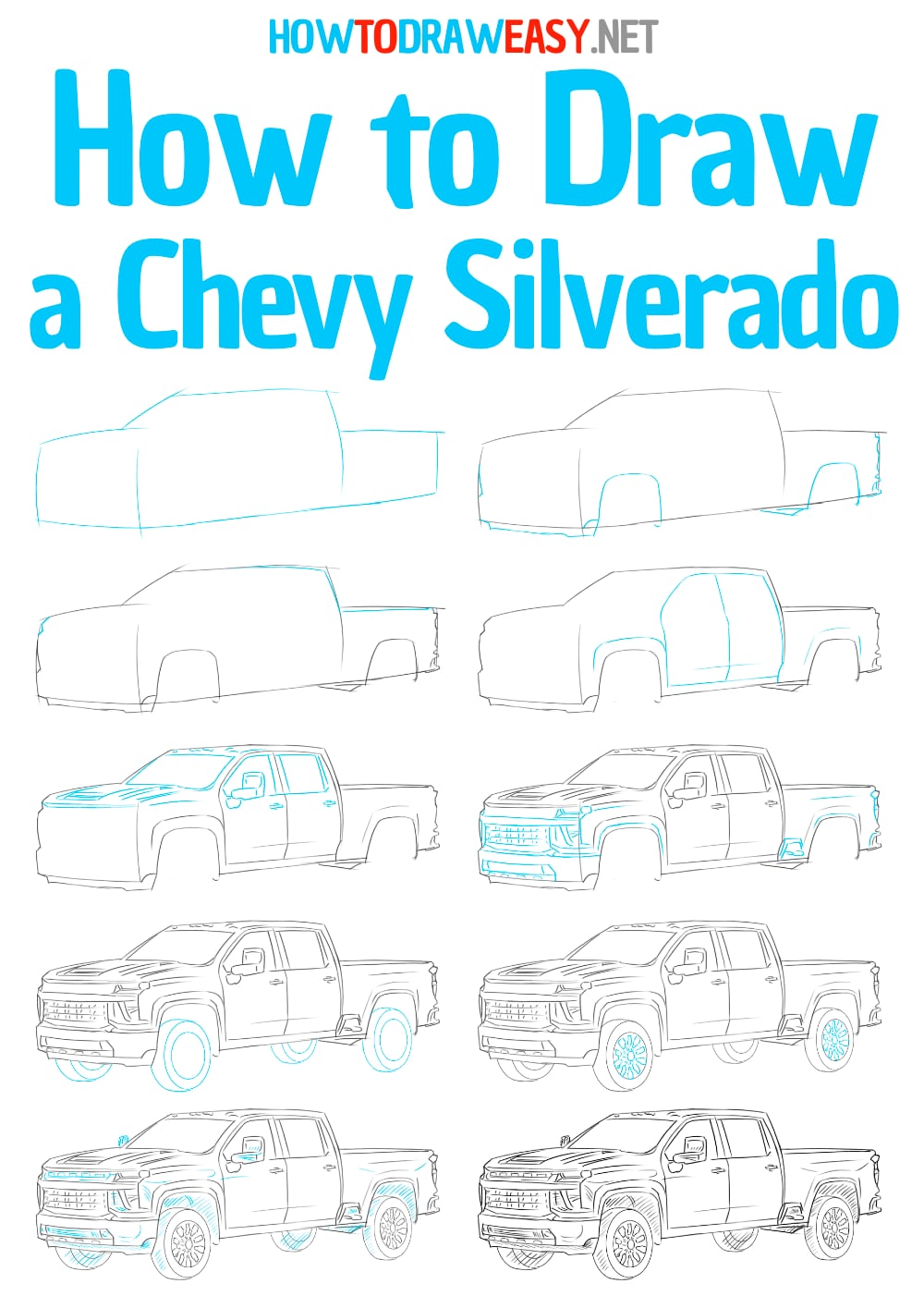 how to draw a chevy silverado step by step