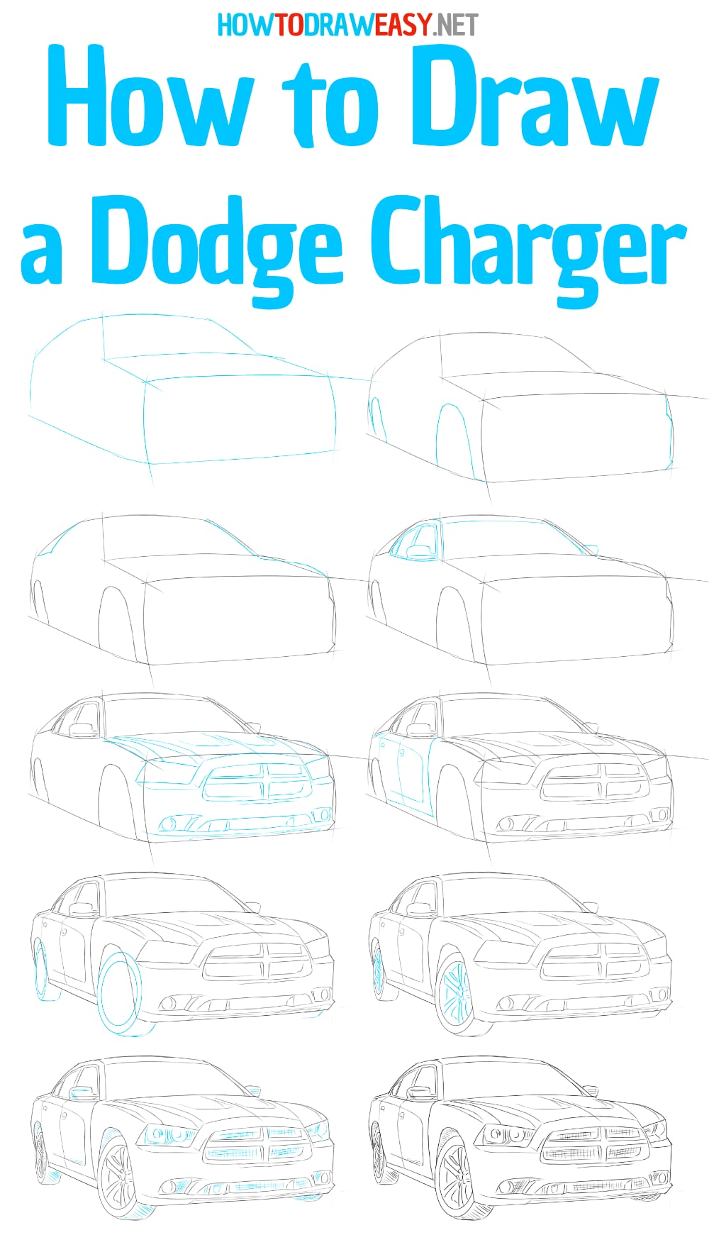 how to draw a dodge charger step by step