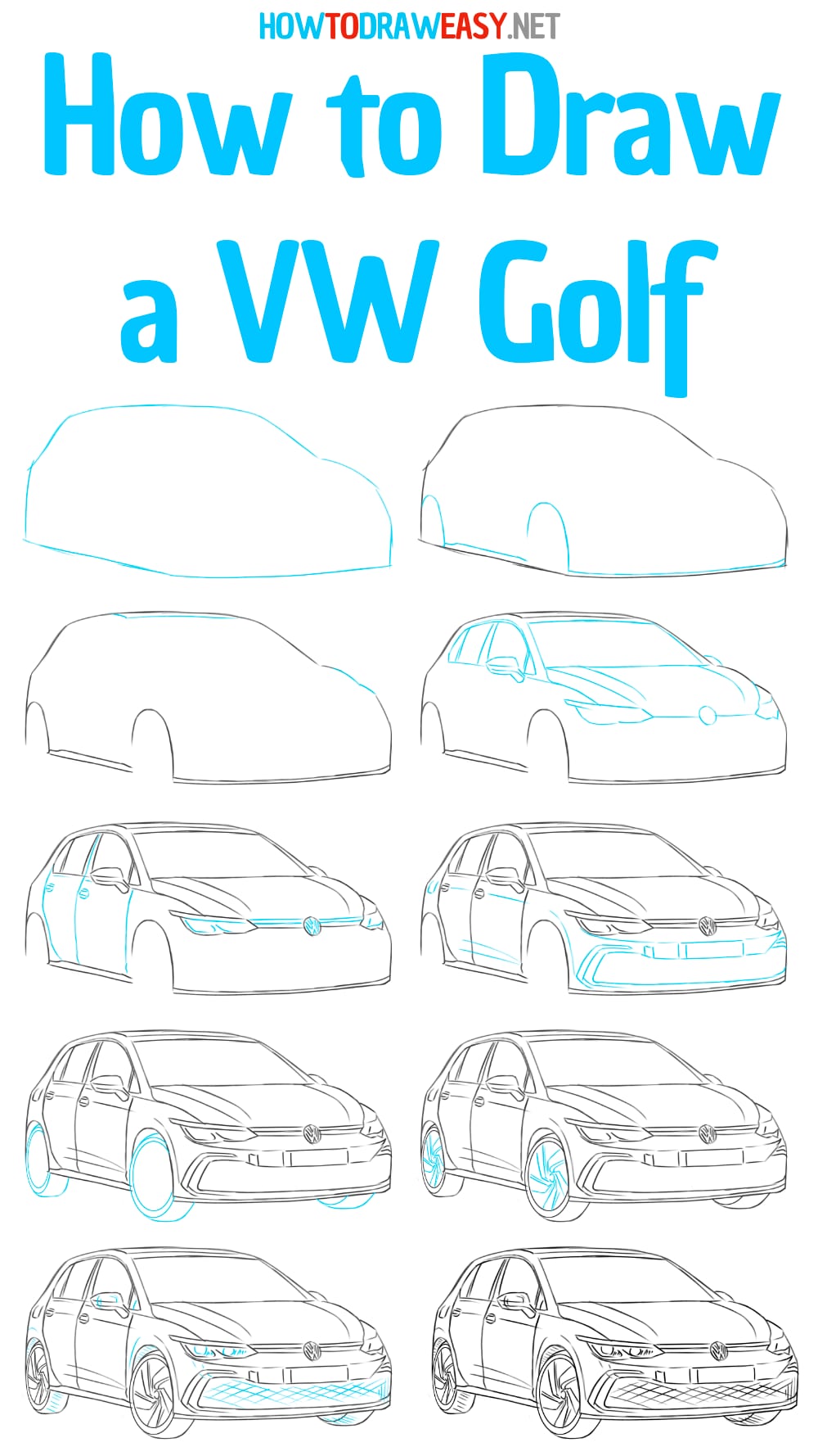 how to draw a vw golf step by step