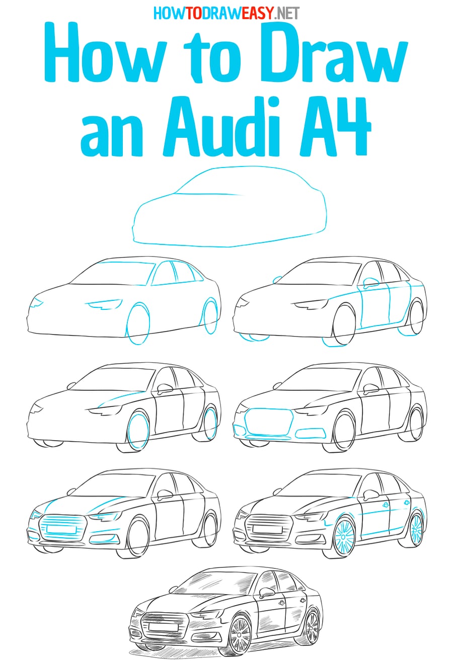 how to draw an audi a4 step by step