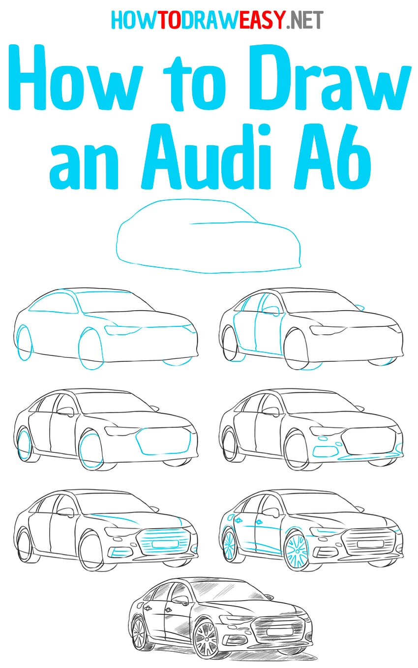 how to draw an audi a6 step by step