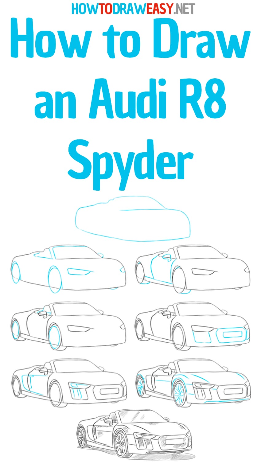 how to draw an audi r8 step by step