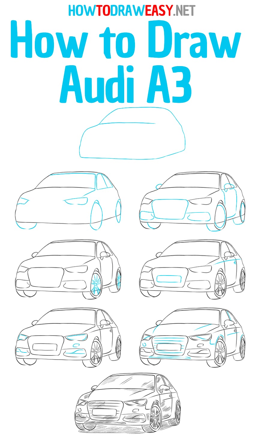 how to draw audi a3 step by step