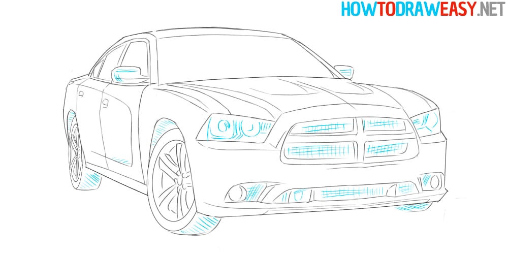how to drawing dodge charger for beginners