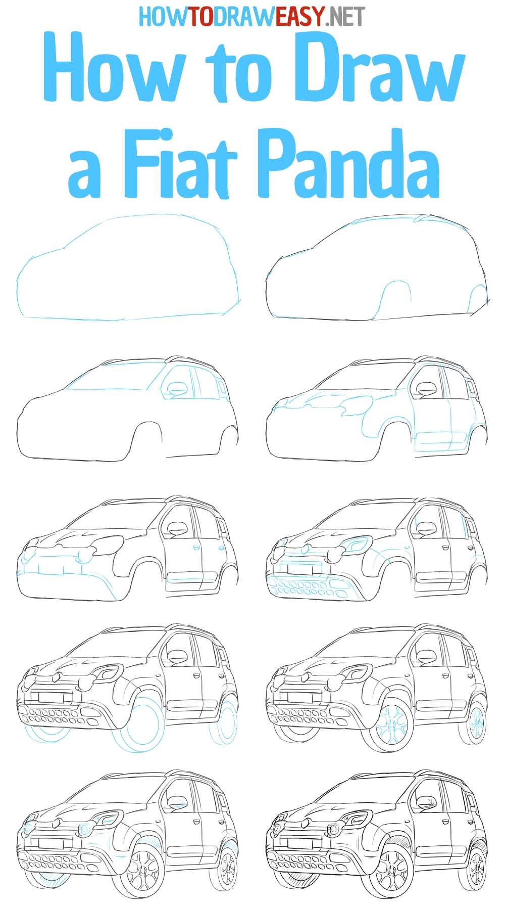 How to Draw a Fiat Panda Step by Step