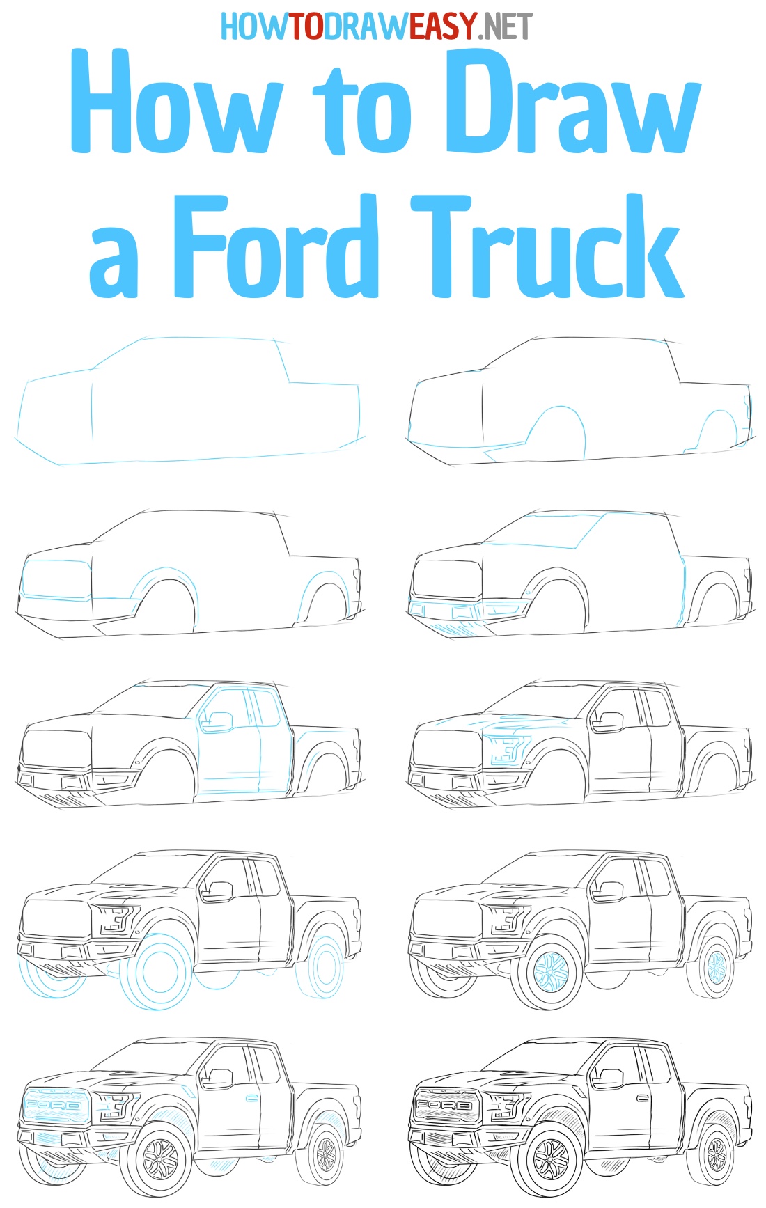 How to Draw a Ford Truck Step by Step