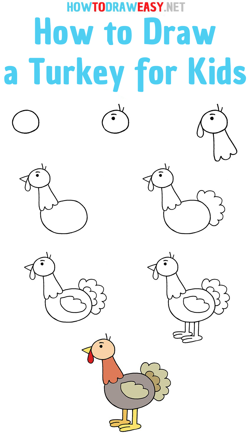 How to Draw a Turkey for Kids step by step
