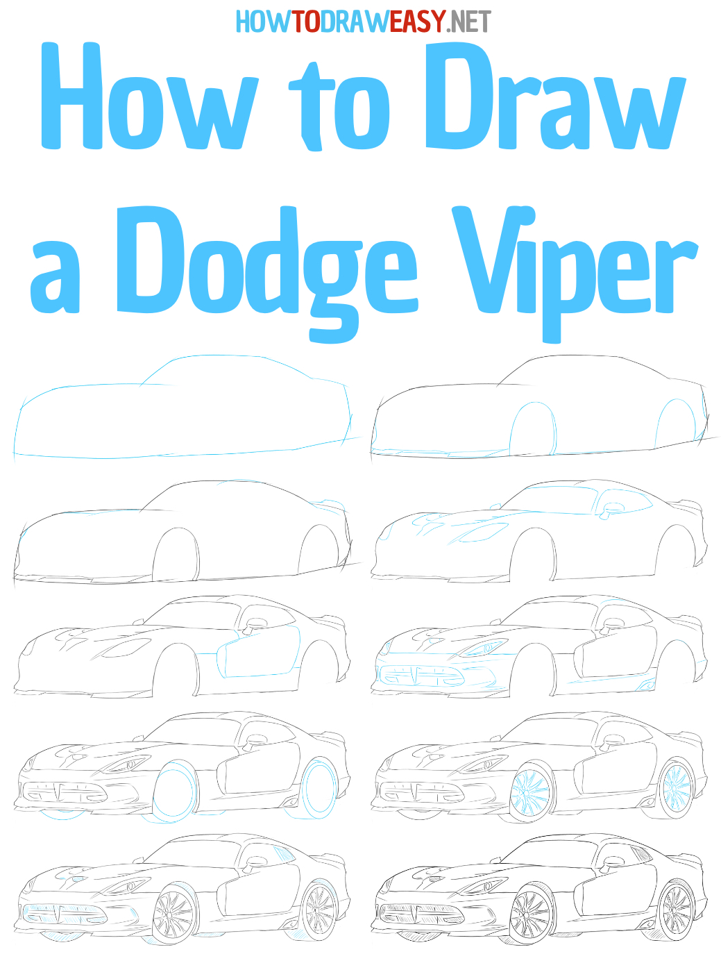how to draw a dodge viper step by step