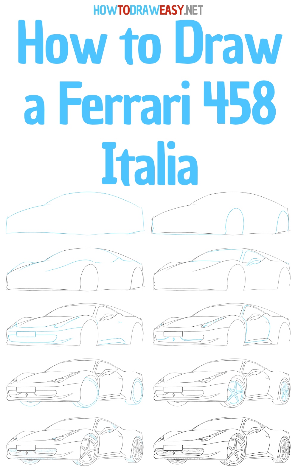 how to draw a ferrari 458 step by step