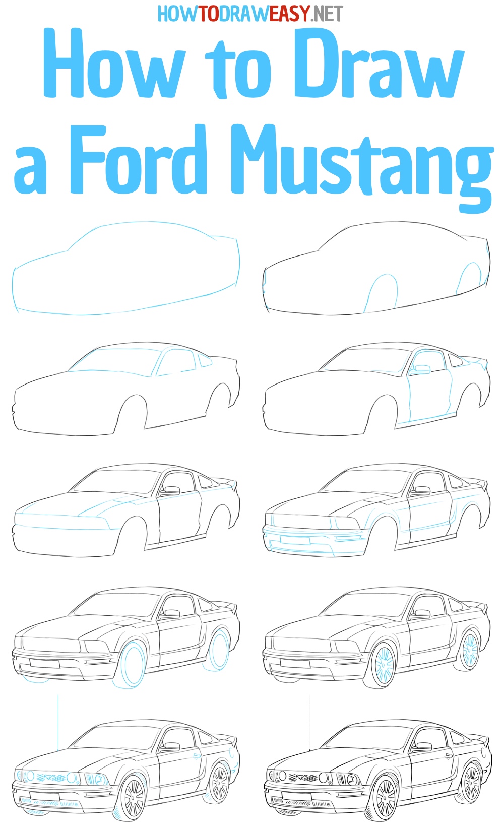 how to draw a ford mustang step by step