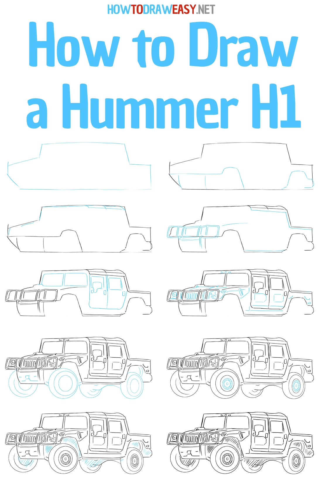 how to draw a hummer H1 step by step