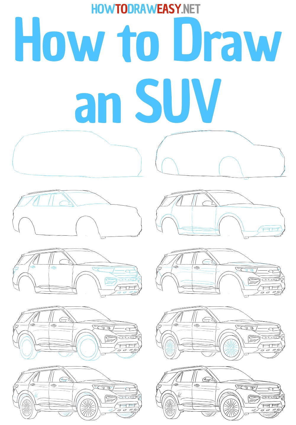 how to draw suv step by step