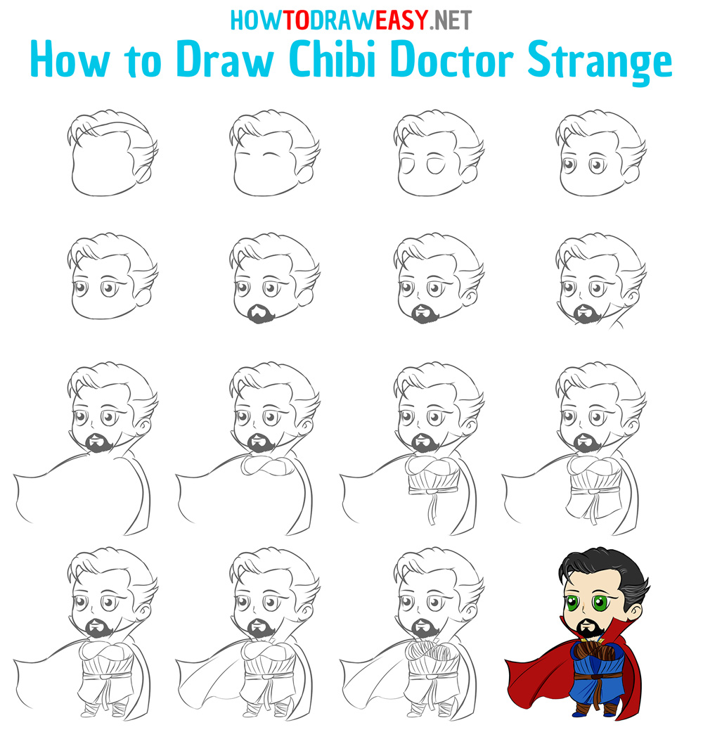 How to Draw Chibi Doctor Strange Step by Step