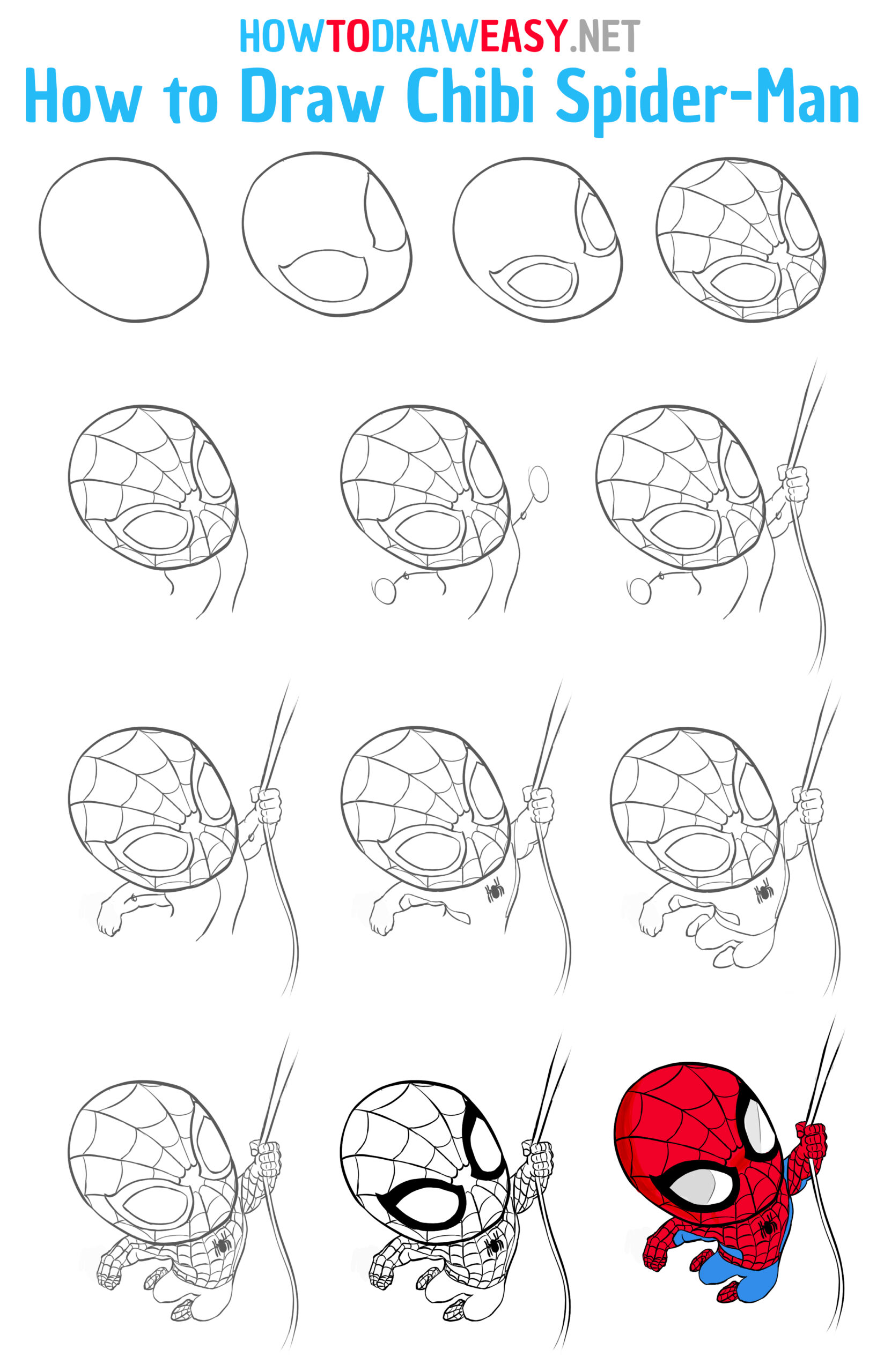 How to Draw Chibi Spider-Man - How to Draw Easy