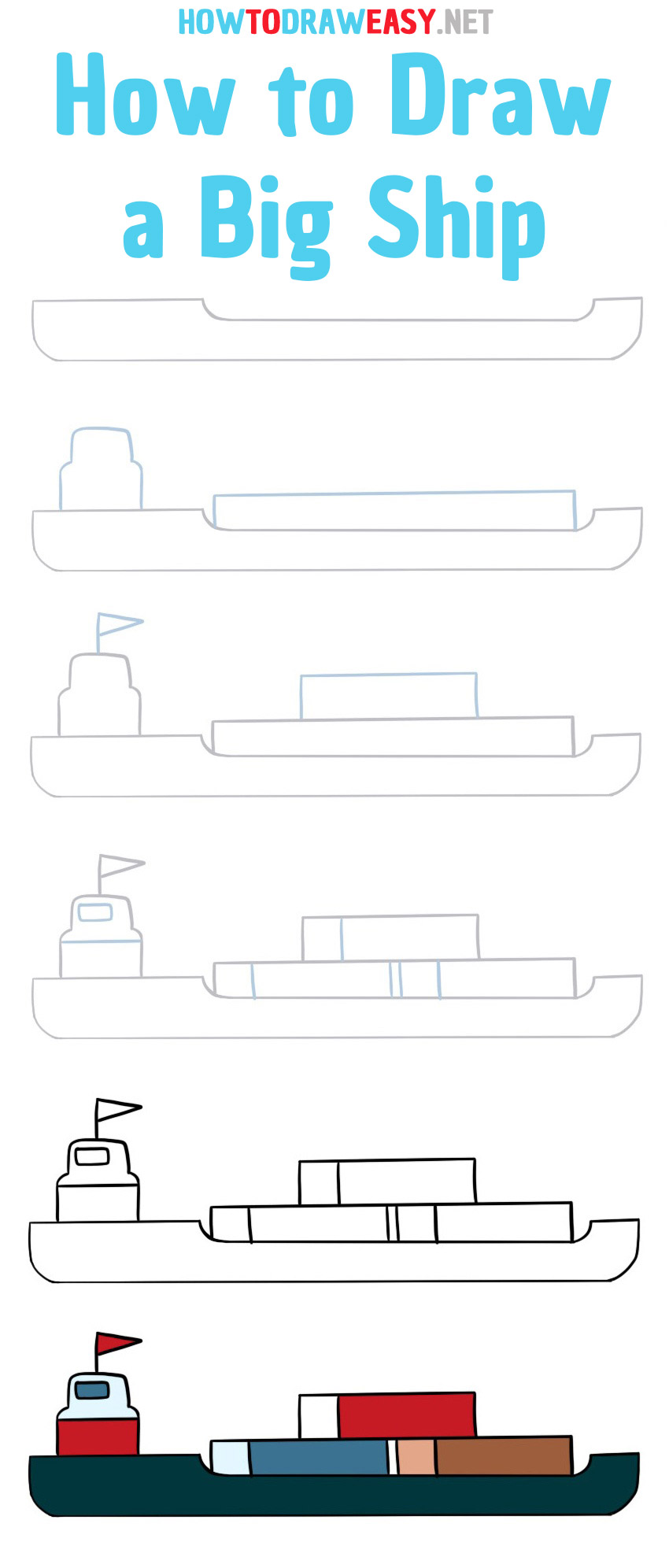 How to Draw a BIg Ship step by step