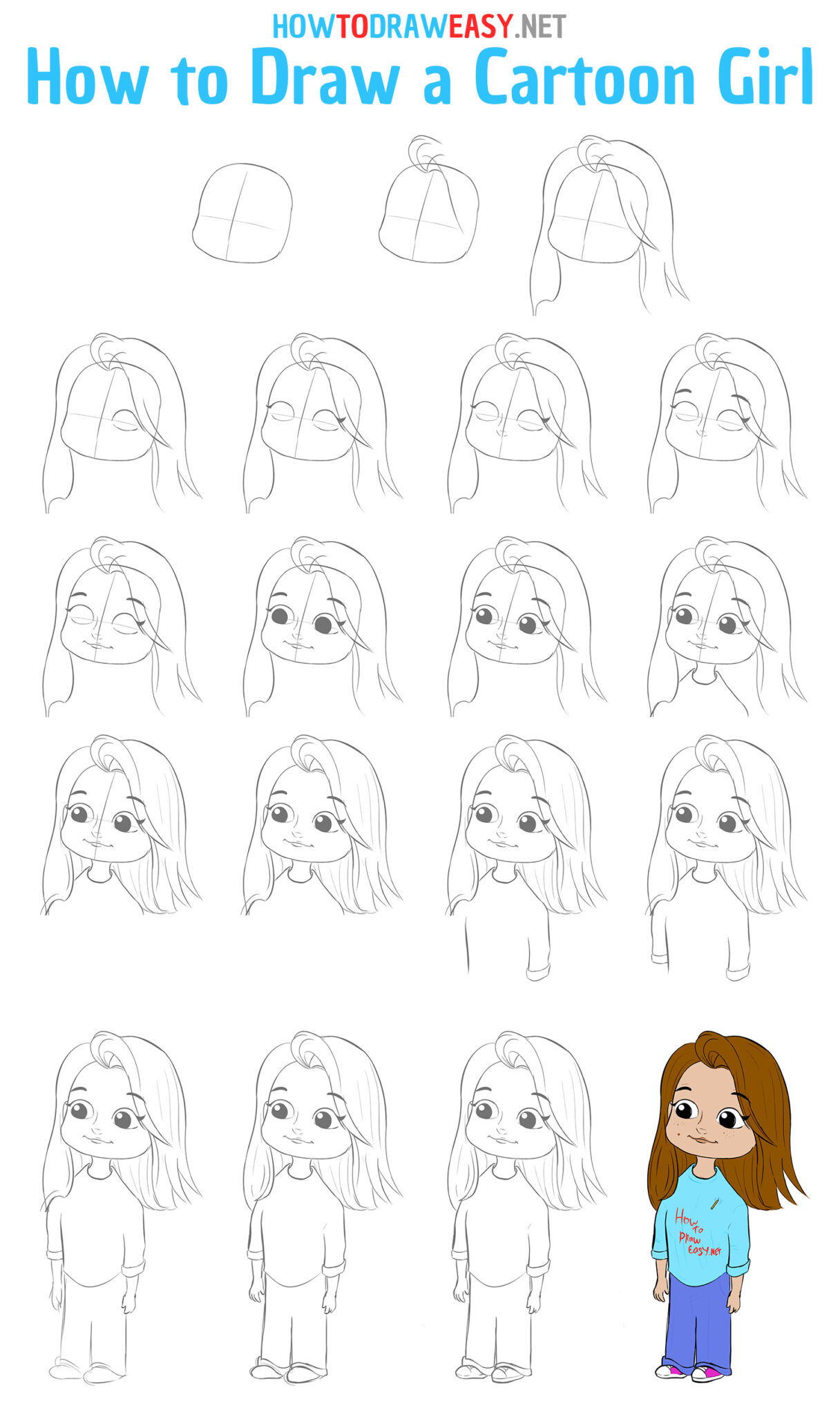 How to Draw a Cartoon Girl - How to Draw Easy