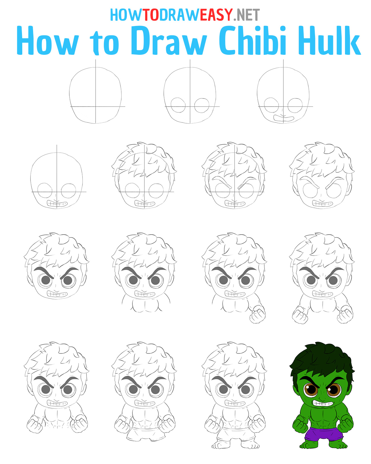 How to Draw Cartoon Hulk Step by Step