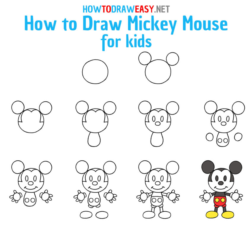 How to Draw Mickey Mouse for Kids - How to Draw Easy