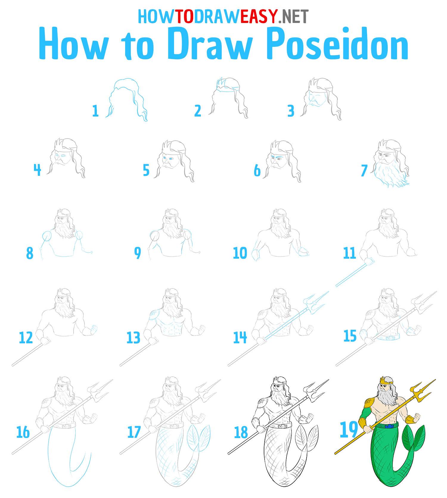 How to Draw Poseidon Step by Step