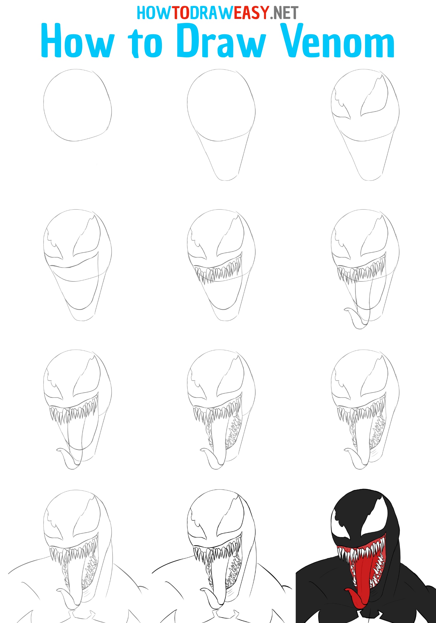 How to Draw Venom Face Step by Step