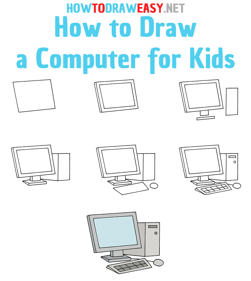 How to Draw a Computer for Kids Step by Step