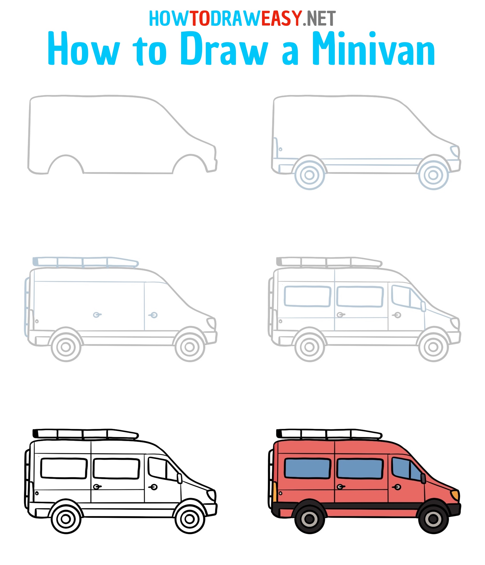 How to Draw a Minivan Step by Step
