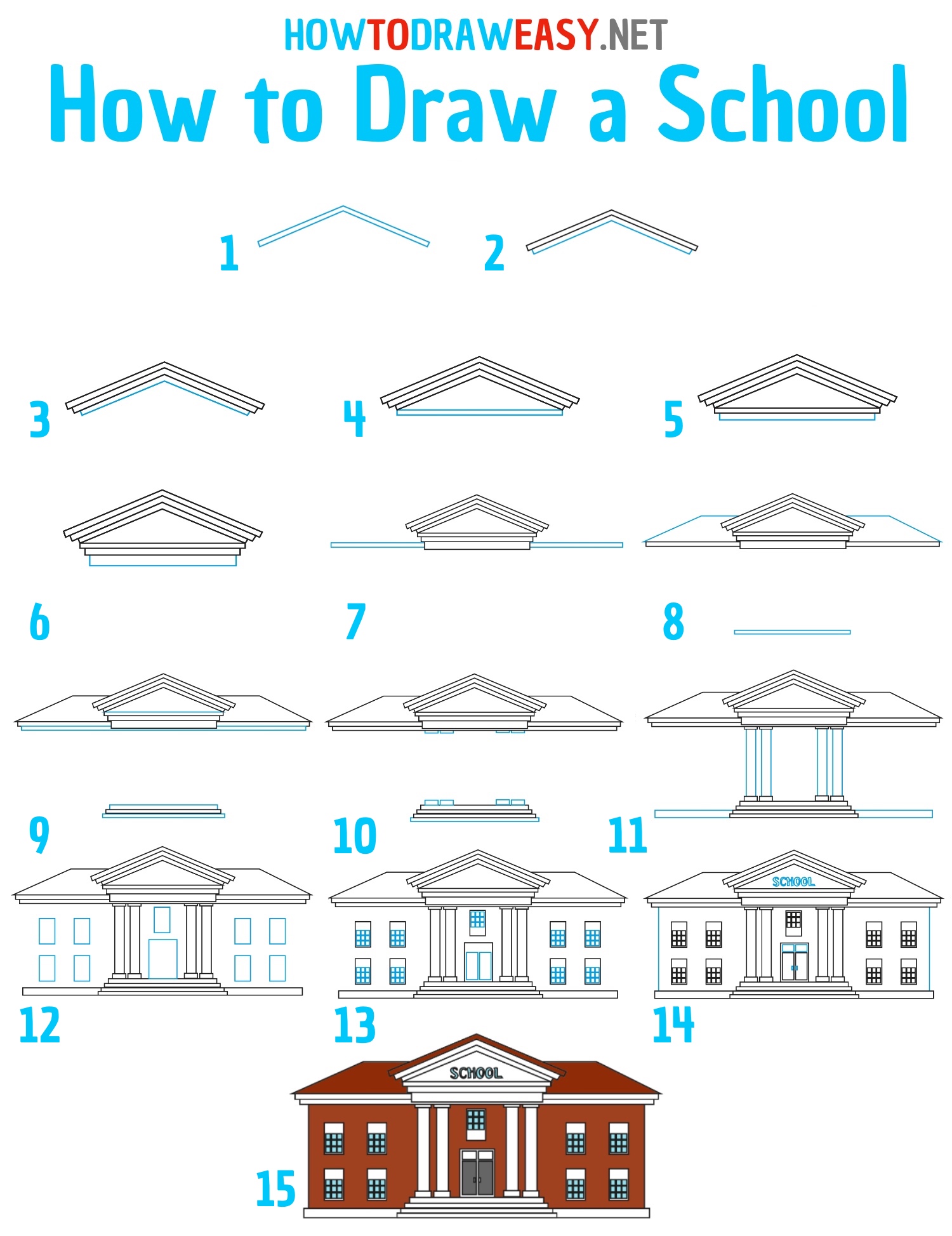 How to Draw a School Step by Step