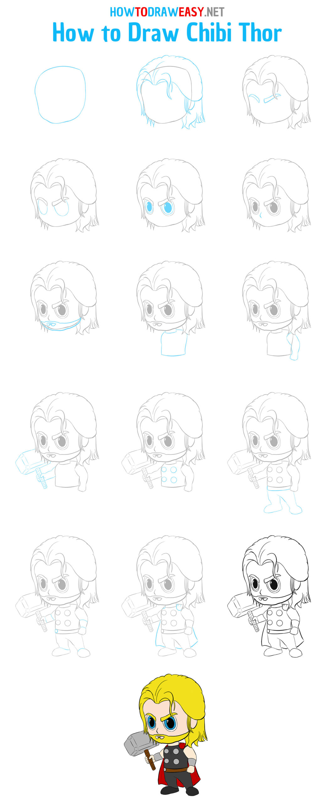 How to Draw Chibi Thor Step by Step