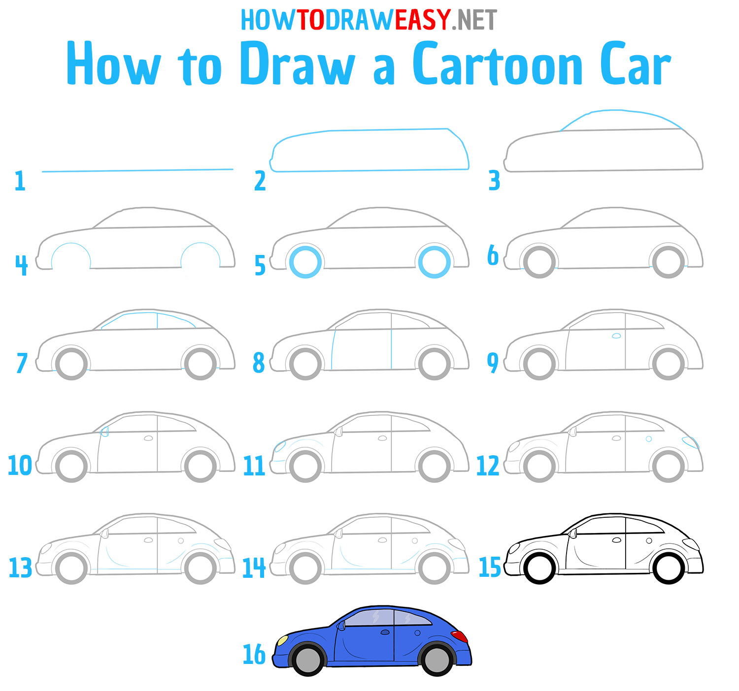 How to Draw a Cartoon Car Step by Step