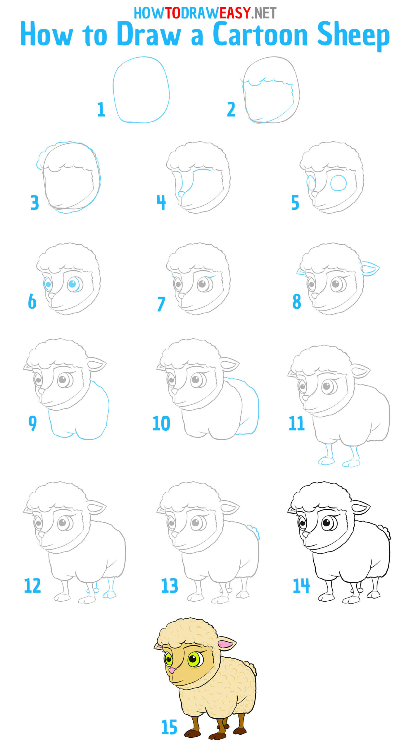 How to Draw a Cartoon Sheep Step by Step