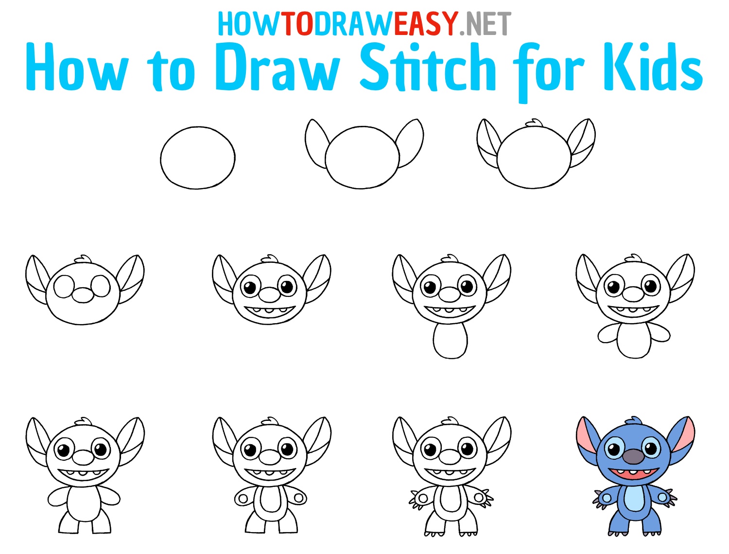 How to Draw Stitch for Kids - How to Draw Easy