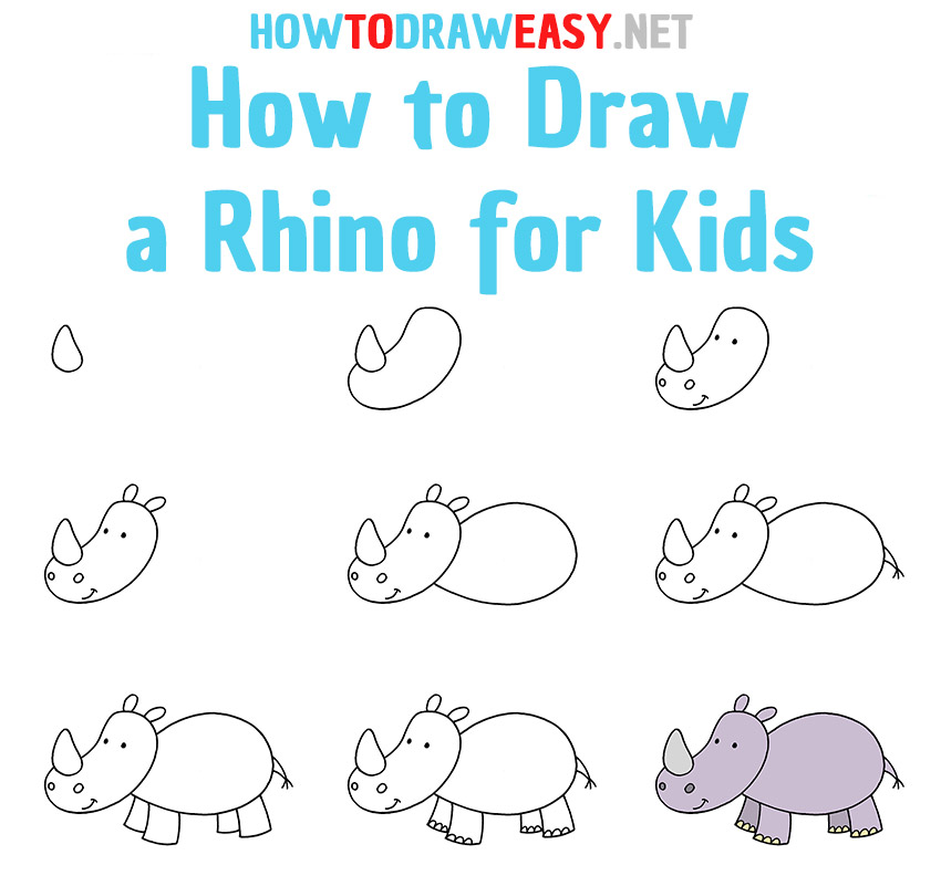 How to Draw a Rhino for Kids - How to Draw Easy