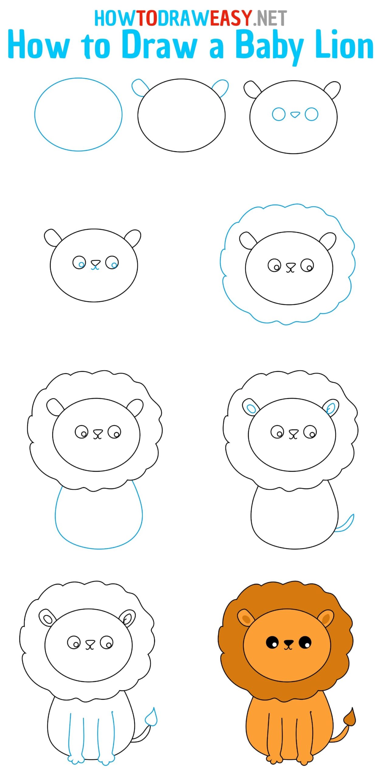 how to draw a baby lion step by step