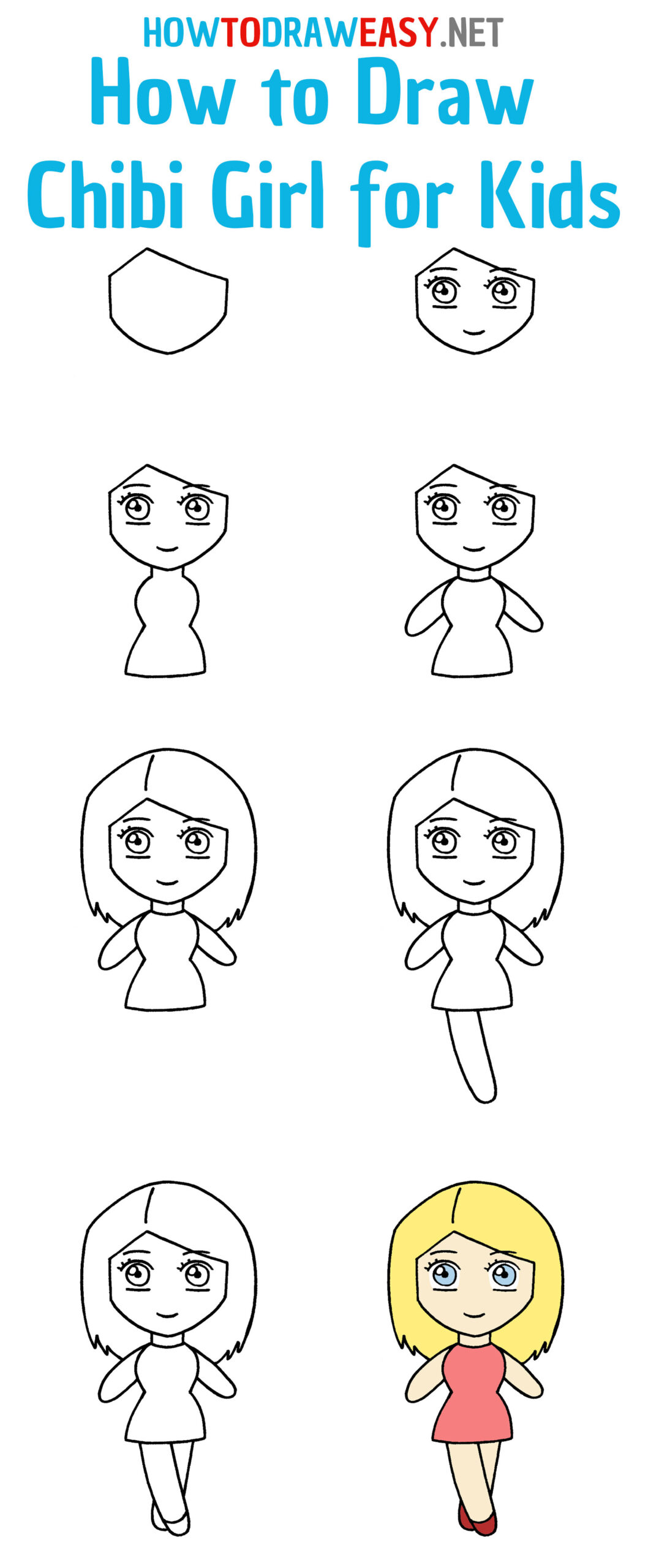 How to Draw Chibi Girl for Kids Step by Step