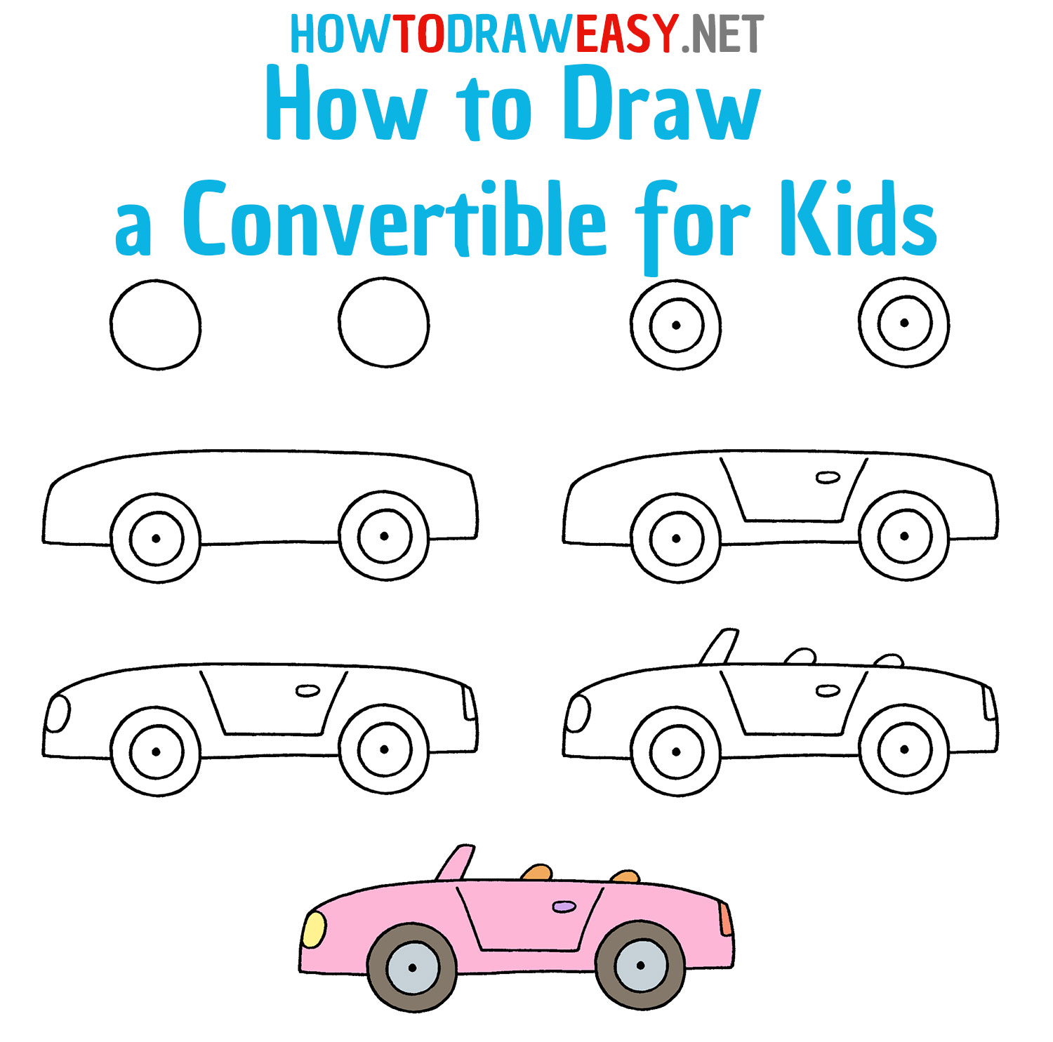 How to Draw a Convertible Car Step by Step