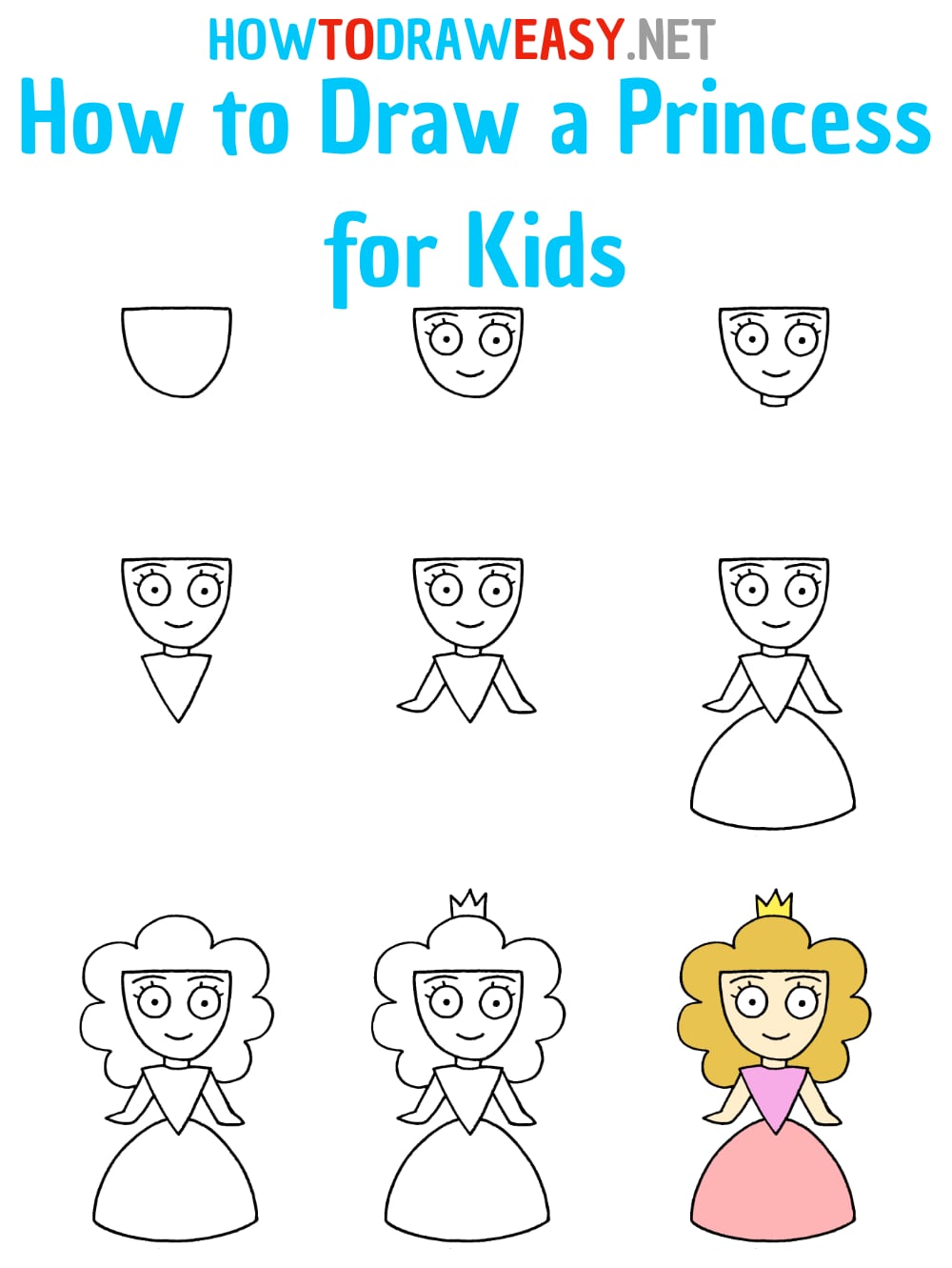 How to Draw a Princess for Kids Step by Step