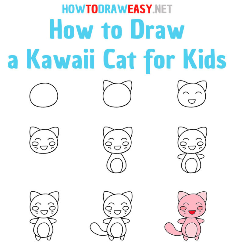 How to Draw a Kawaii Cat for Kids - How to Draw Easy