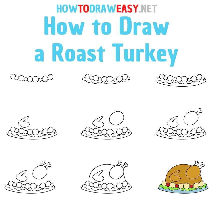 How to Draw a Roast Turkey for Kids - How to Draw Easy