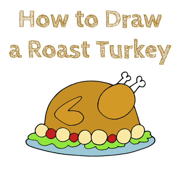 How to Draw a Roast Turkey for Kids - How to Draw Easy