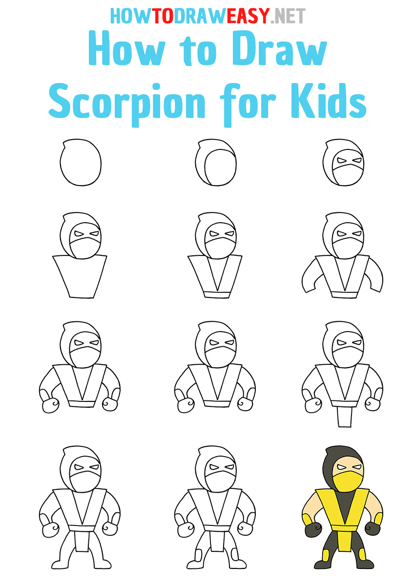 How to Draw Scorpion from MK Step by Step